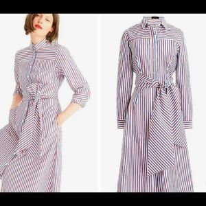 J.Crew Red White & Blue Stripe Tie Waist Shirtdress Shirt Dress - Size 8
